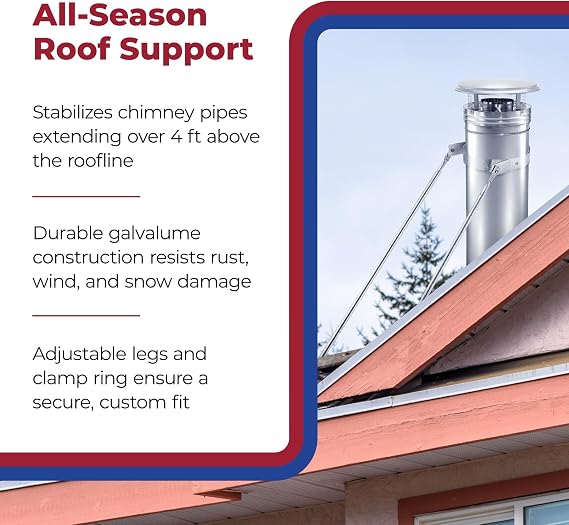 DuraVent 6DP XRB DuraPlus 6 inches Extended Roof Bracket Supports Chimney Stove Pipe for Stability, Mounting Brackets, Adjustable Legs, Metallic