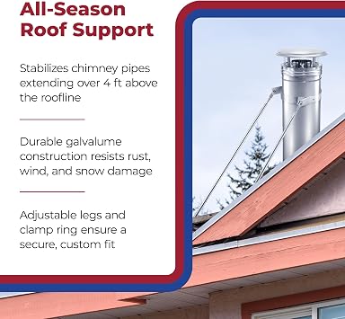 DuraVent 6DP XRB DuraPlus 6 inches Extended Roof Bracket Supports Chimney Stove Pipe for Stability, Mounting Brackets, Adjustable Legs, Metallic