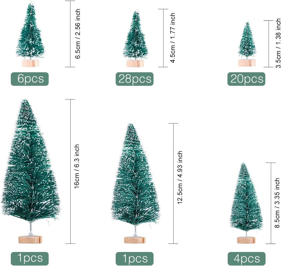 60 PCS Miniature Artificial Christmas Tree Tabletop Snow Frosted Trees with Wood Base for Christmas Party Home Decoration - Image 3