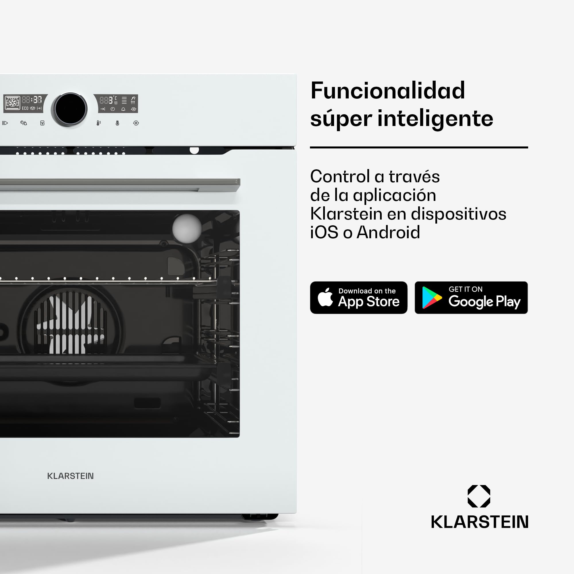 Klarstein Illuminosa Smart Horno Eléctrico Empotrable - 73L, 11 Funciones, Control Wifi, Eficiencia Energética A+, Puerta de Triple Acristalamiento, Horno Multifunción Integrable