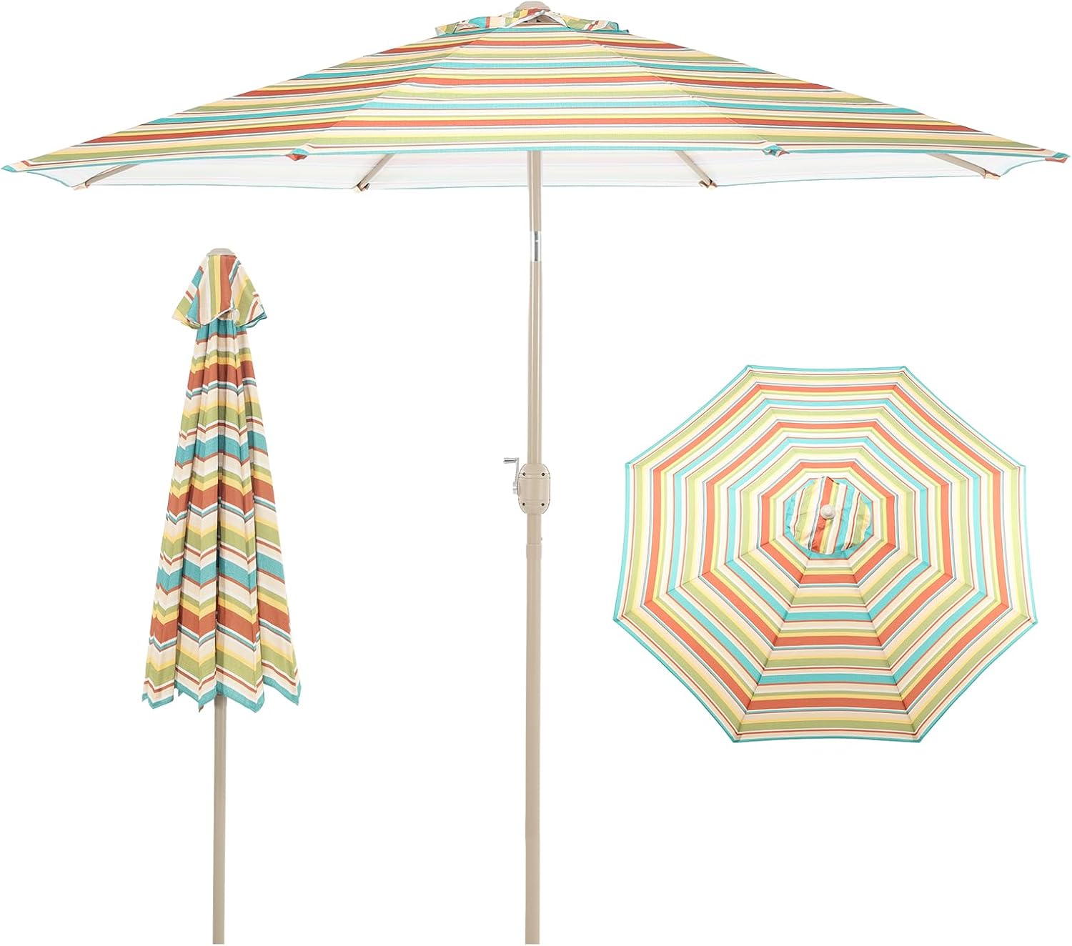 Aoodor 9 Ft Patio Market Umbrella, Outdoor Table UV Protection Umbrella with 8 Sturdy Steel Ribs, Push Button Tilt and Crank for Garden, Deck, Backyard, Poolside