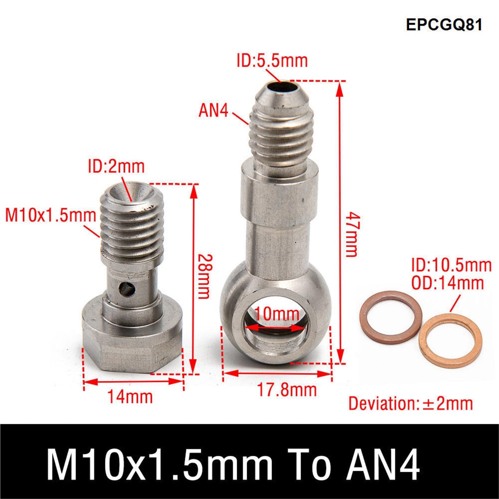Verschraubungen Raccord de conduite frein universel en acier inoxydable M10 / M11x1,0 M12 M14x1,5 vers AN4 ou AN6-6, boulon banjo cannelé EPCGQ240(M10x1.0 mm To AN4)