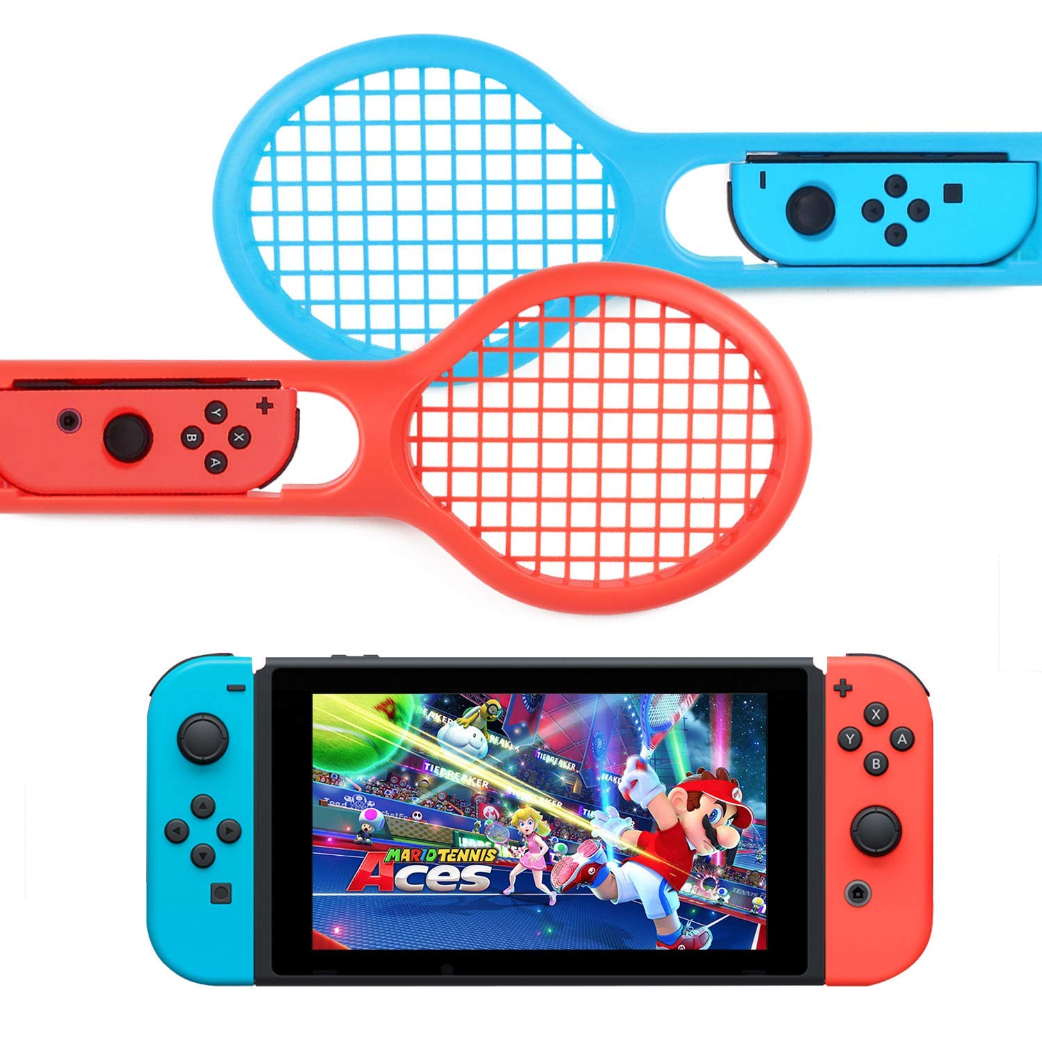 TMG Tennis Racket for Nintendo Switch, Joy-Cons/Controllers Grips for Switch Joy-con Grip for Somatosensory Games Like Mario Tennis Aces 2-Packs (Red-Blue) (B07GWW9SBC) Amazon Price History, Amazon Price Tracker