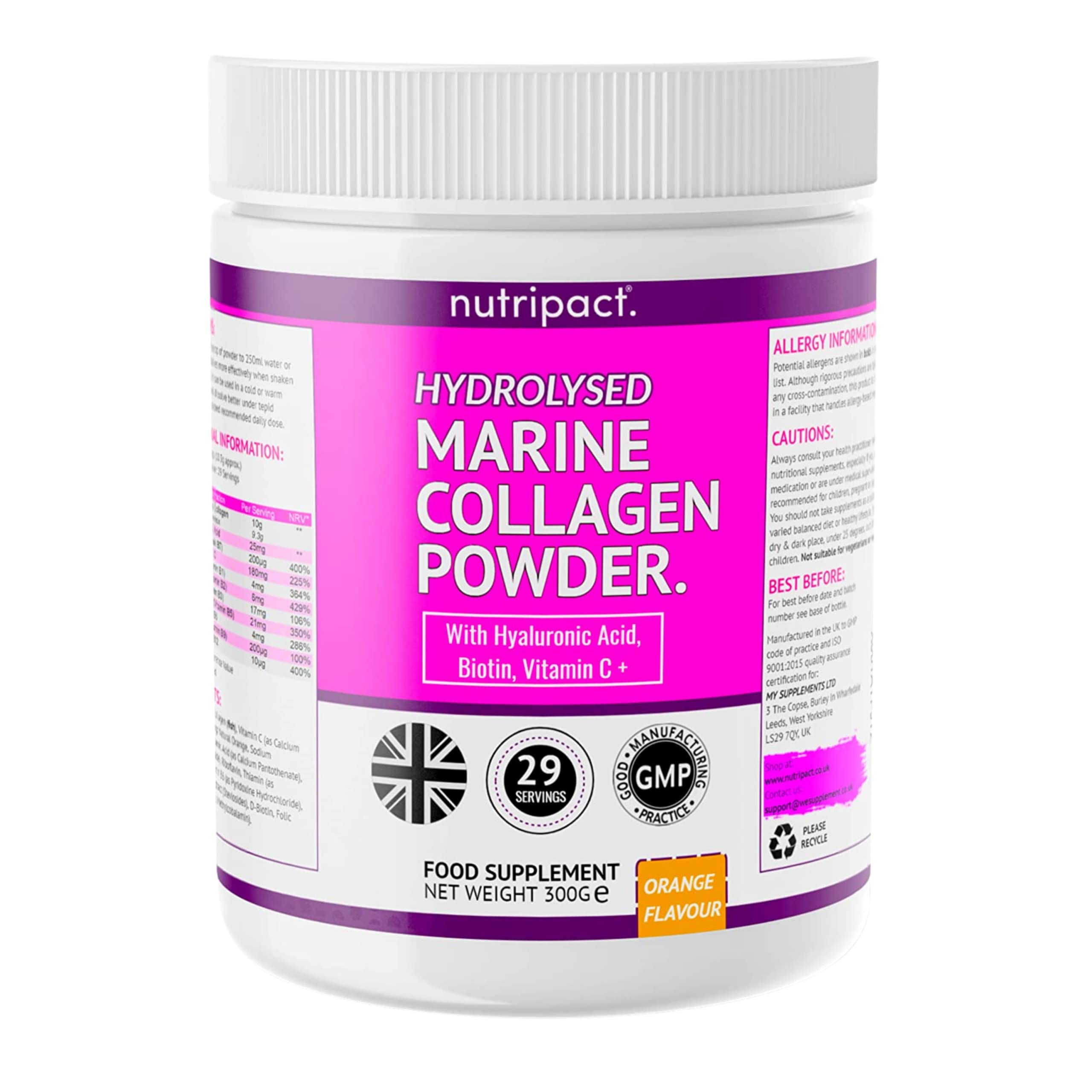 Premium Hydrolysed Marine Collagen Powder, Hyaluronic Acid, Biotin