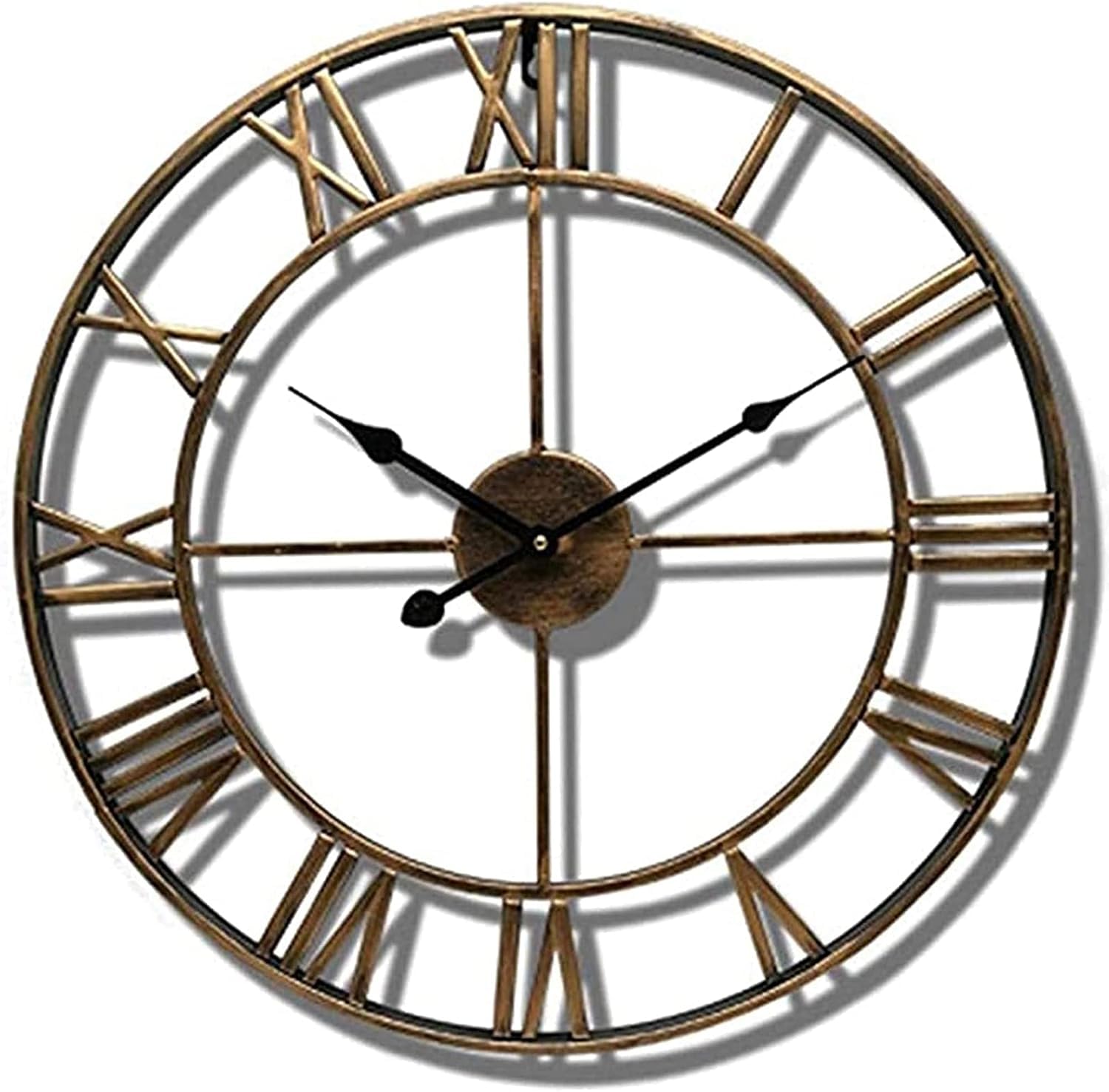 Horloge Jardin étanche Extérieur Grand Rétro Chiffres Romains Visage Ouvert fer Forgé Extérieur Horloges Jardin Intérieur Décoration Extérieure Horloge Murale Horloge Murale à Quartz muet,D'or,50cm
