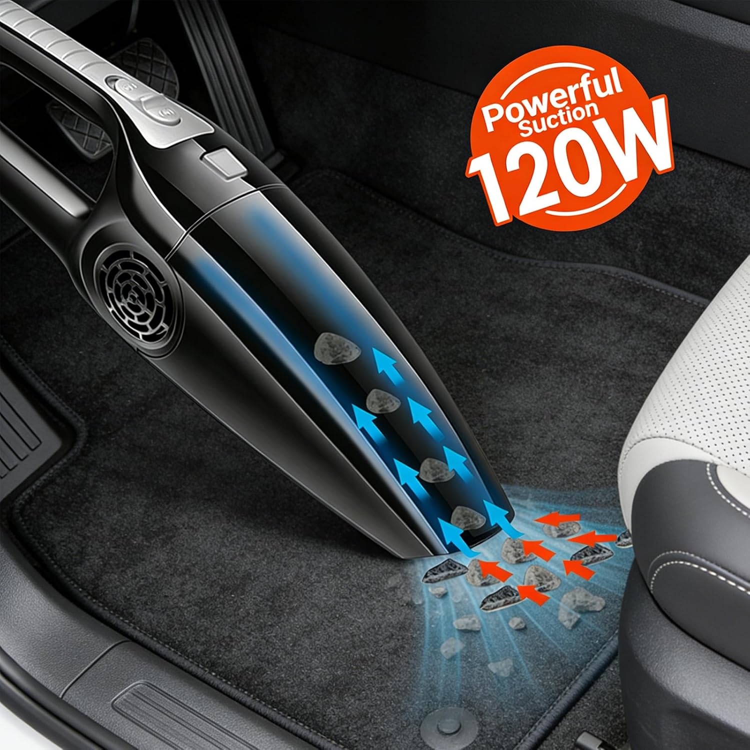 Car Vacuum Cleaner, 16.4ft Corded Handheld Lightweight Powerful Suction Dry Cleaner with Cigarette Lighter Plug, Black