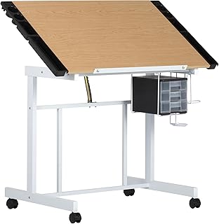 Studio Designs Deluxe Craft Station, Top Adjustable Drafting Table Craft Table Drawing Desk Hobby Table Writing Desk Studio Desk with Drawers, 36''W x 24''D, White / Maple