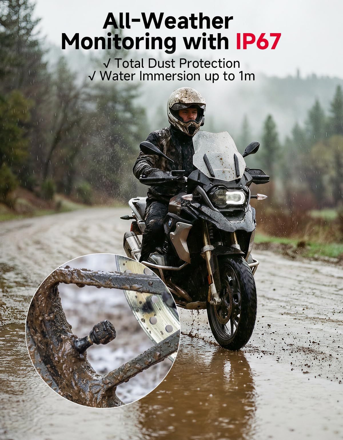 KEMIMOTO Reifendruckkontrollsystem, Motorrad TPMS System, IP67, Reifendruck und Temperatur Monitor, Batterie Langer Lebensdauer, für ATV Dirt Bike