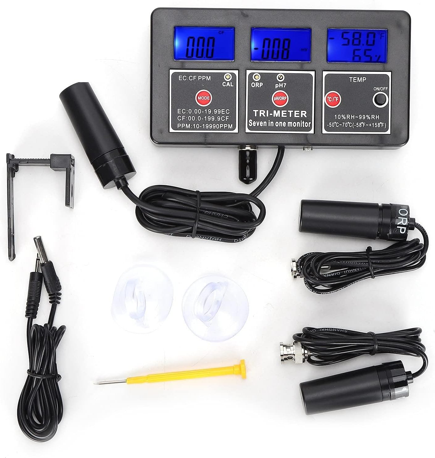 Water Tester, 7 in 1 Water Quality Meter pH Temp EC CF TDS ORP RH Analyzer Monitor for Aquarium Hydroponics