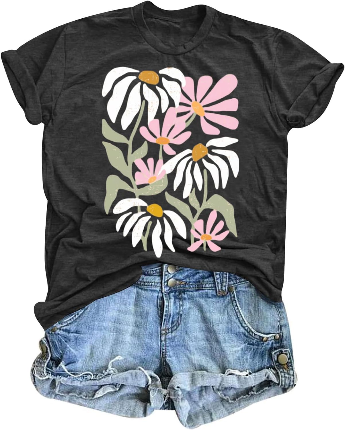 T&Twenties Women's Vintage Floral T Shirt Boho Wildflower Print Short Sleeve Crew Neck Loose Fit Tee Casual Tops image 4