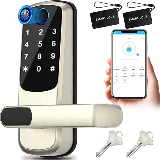 Keyless-Entry Fingerprint Digital Smart Lock,Smart Door Locks for Front Door with Knob, Electronic Door Lock with Code Pas...