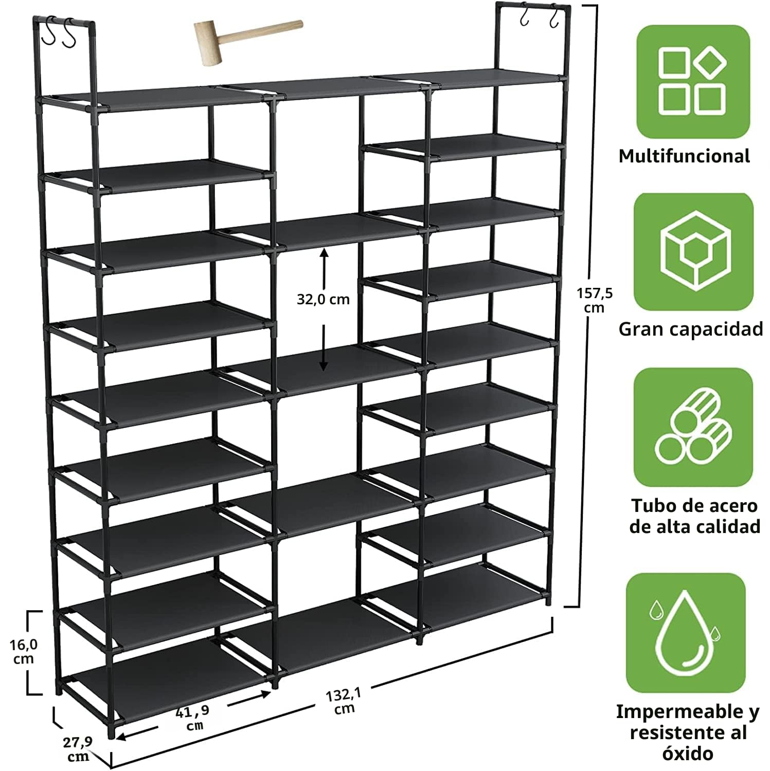 Finew Zapatero de 9 Niveles, Zapateros de Metal con 23 estantes, Capacidad para 50 – 55 Pares de Zapatos y Botas, Estante Zapatero para Sala de Estar, Entrada de pasillos, vestuarios - Negro