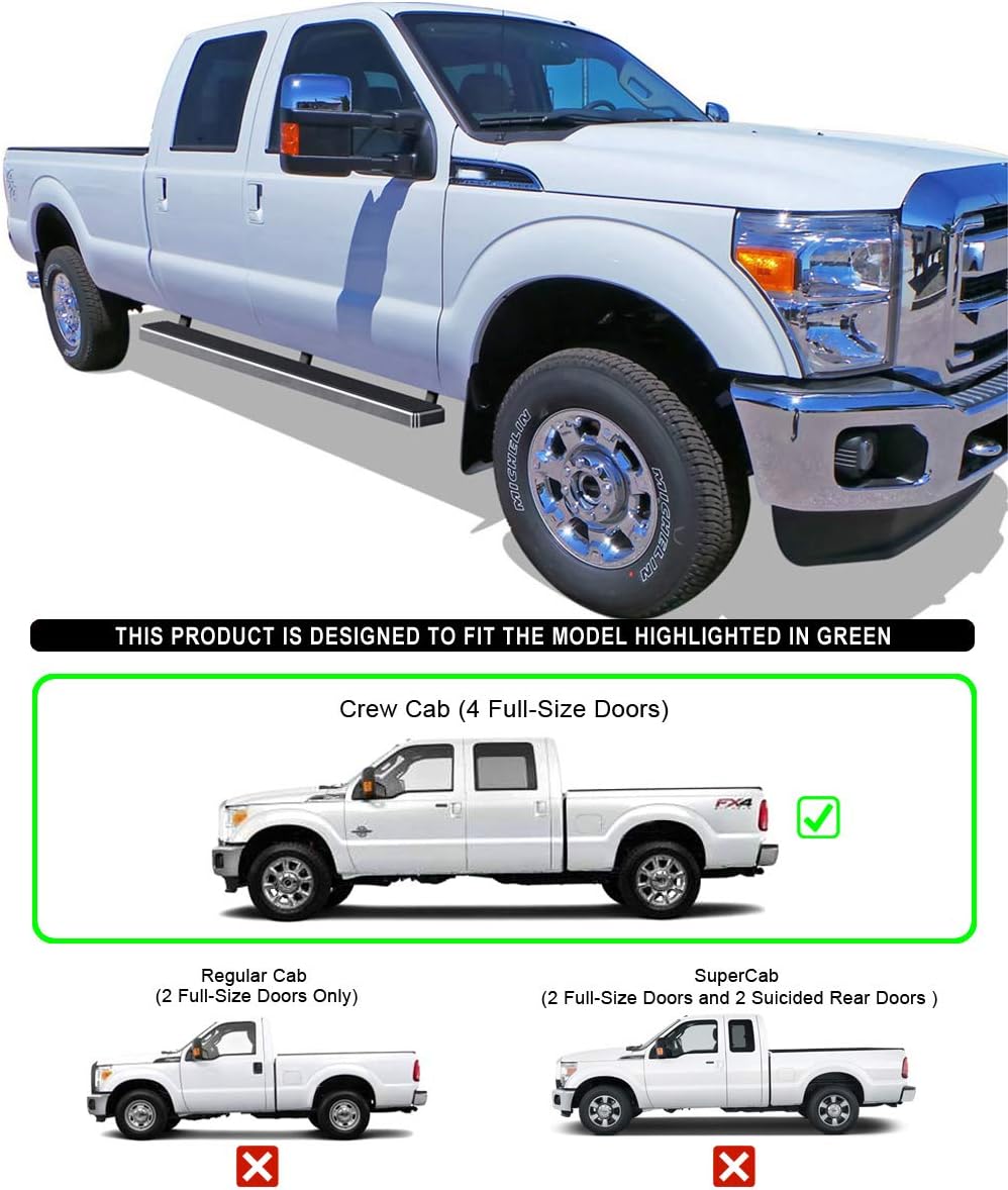 APS Running Boards (Nerf Bars Side Steps Step Bars) Compatible with Ford F250 F350 Super Duty 1999-2016 Crew Cab (Silver 5in 304 Stainless Steel)