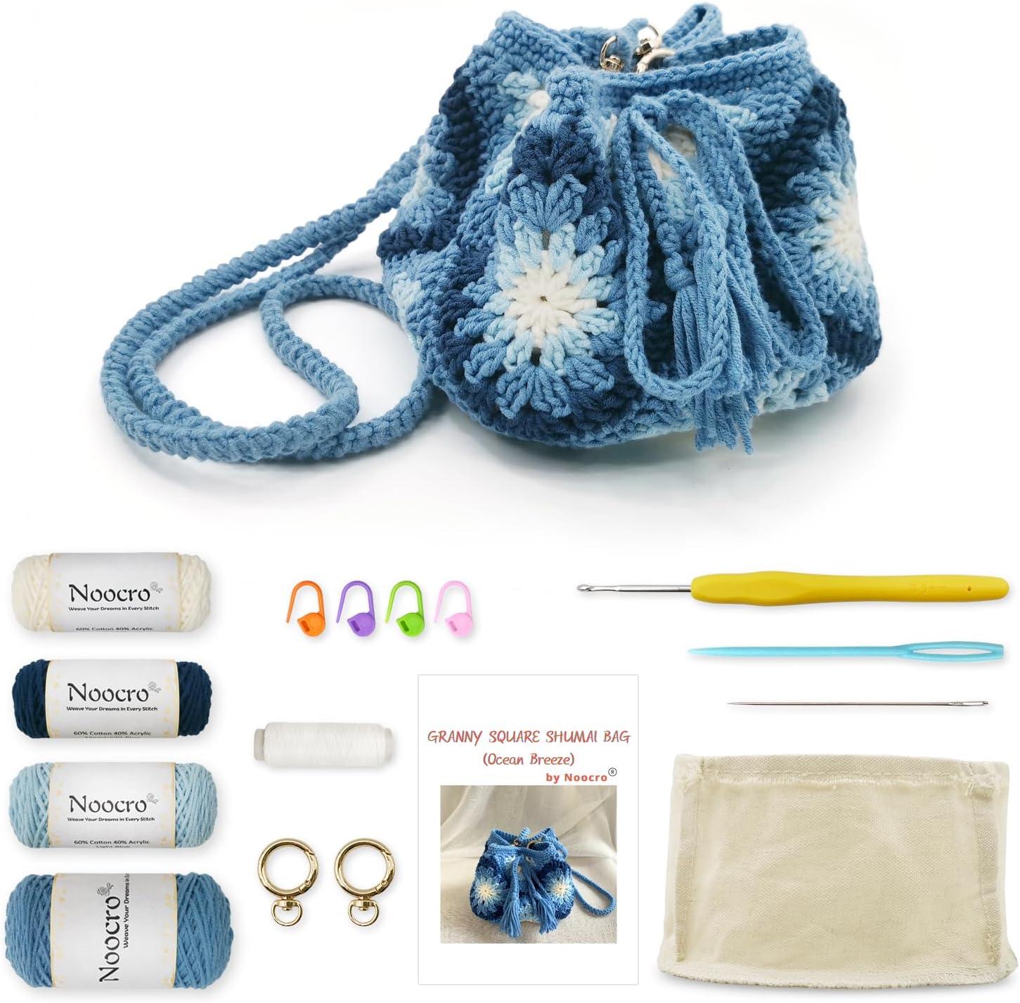 Noocro Crochet Kit Granny Square Shumai Bag Purse Beginners
