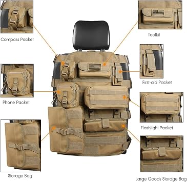SUNPIE Upgrade Larger Seat Protector Tactical Seat Cover for Trucks Beige