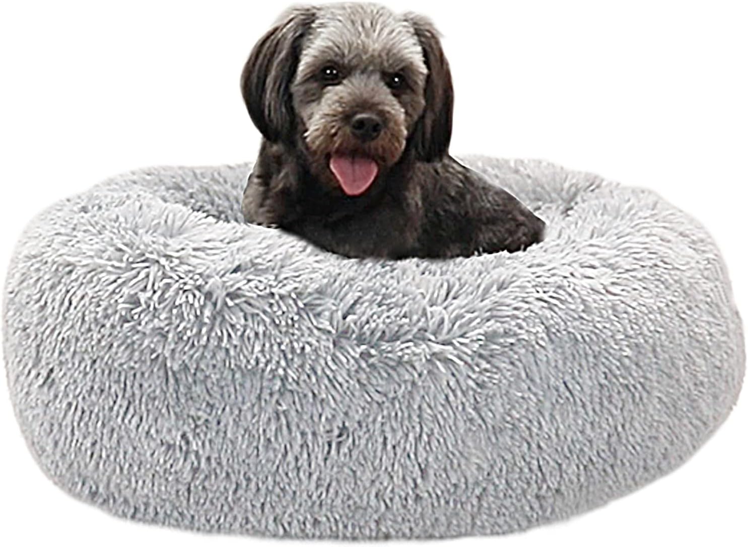 Beboore Calming Cat Bed Dog Bed for Indoor Pets, Washable Donut Pet Beds, Faux Fur Plush Pet Cushion for Small Medium Pets, 20/28 inches…