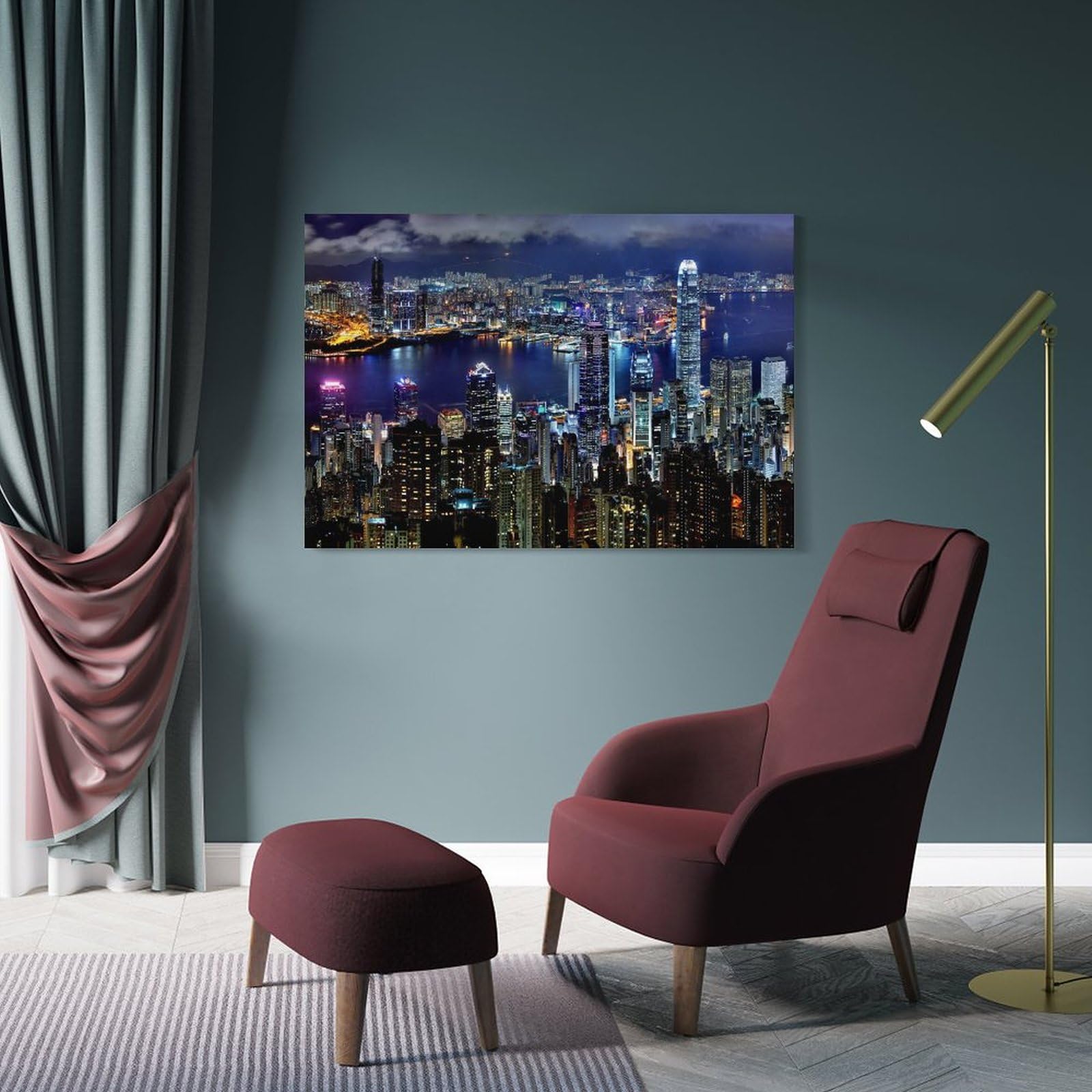 手書き油絵 香港の風景 額付 絵画 インテリア 油彩画 Amazon.co.jp: 香港市の夜景風景キャンバス絵画ポスター ポスター 装飾