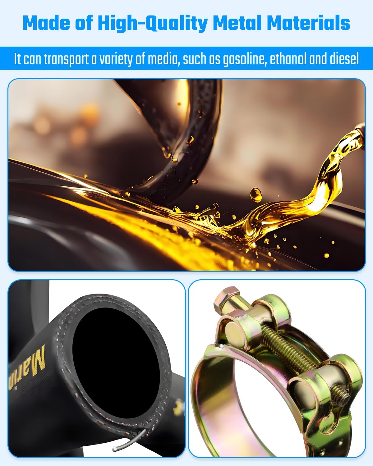 1.5" ID 48" Length Marine Fuel Filler Hose, Replacement Part Number 58524, Boat Fill Kit with 2 Clamps, 1-1/2" Exhaust Fit for Gasoline Ethanol Methanol Fuel
