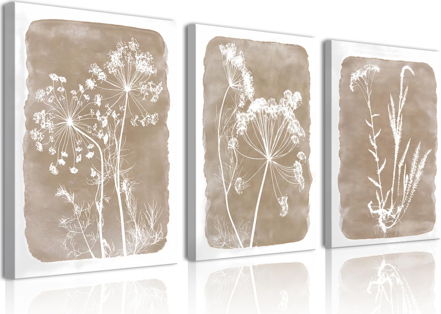 Blue Floral Wall Art Set of 3, Chinoiserie Wildflower Canvas Prints, Framed Minimalist Botanical Wall Decor for Living Room Bedroom Bathroom, Ready to Hang 12x16 Inch