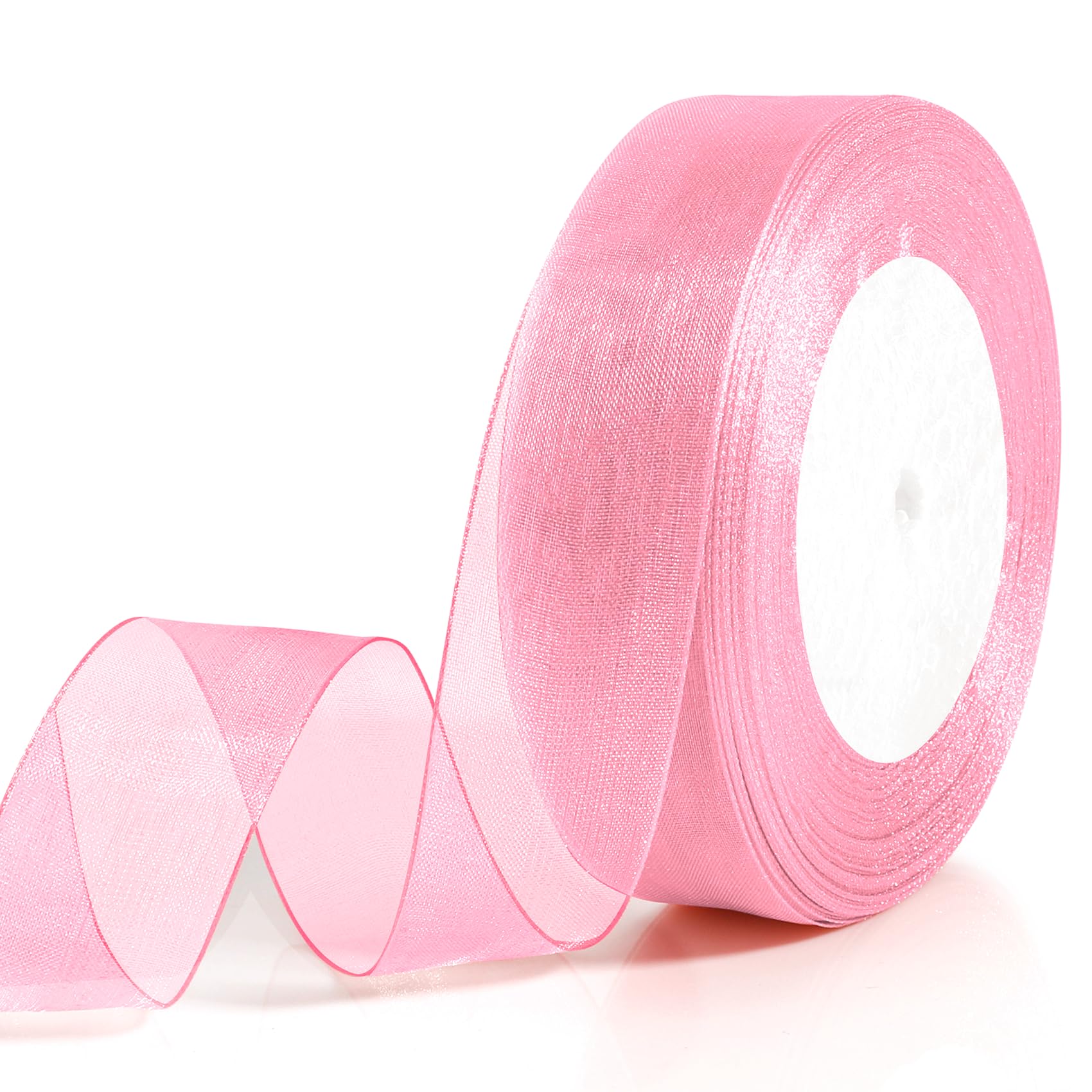 Pink Ribbon for Gift Wrapping Light Pink Ribbon Thick 25mm 50 Yards Organza Ribbons for Crafting Ribbons Gift Wrapping Easter Basket Mothers Day Gifts Flower Bouquet Bow Christmas Tree Cake Decoration
