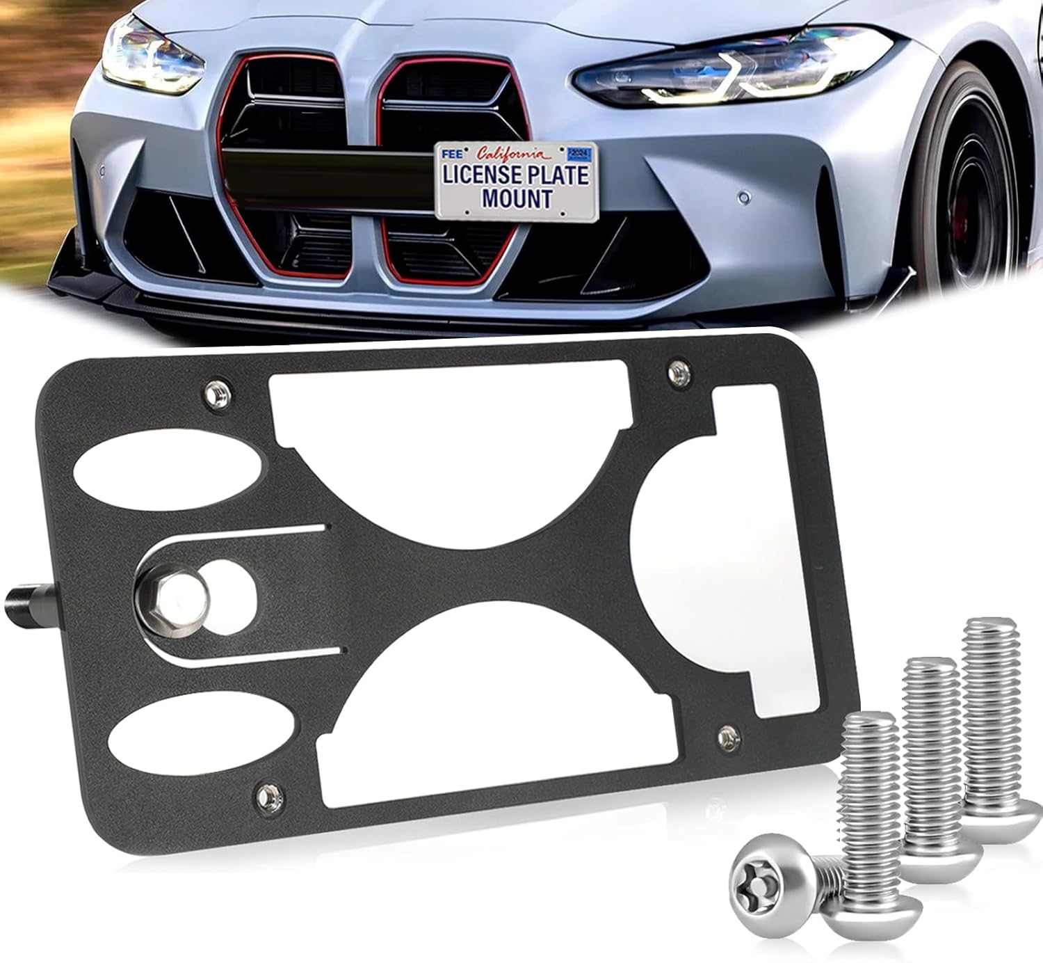 Anti Theft Front License Plate Bracket Mount Compatible with BMW 4 Series and i4 2020-2025, No Drill Tow Hook License Plate Frame Holder,Installs in Seconds