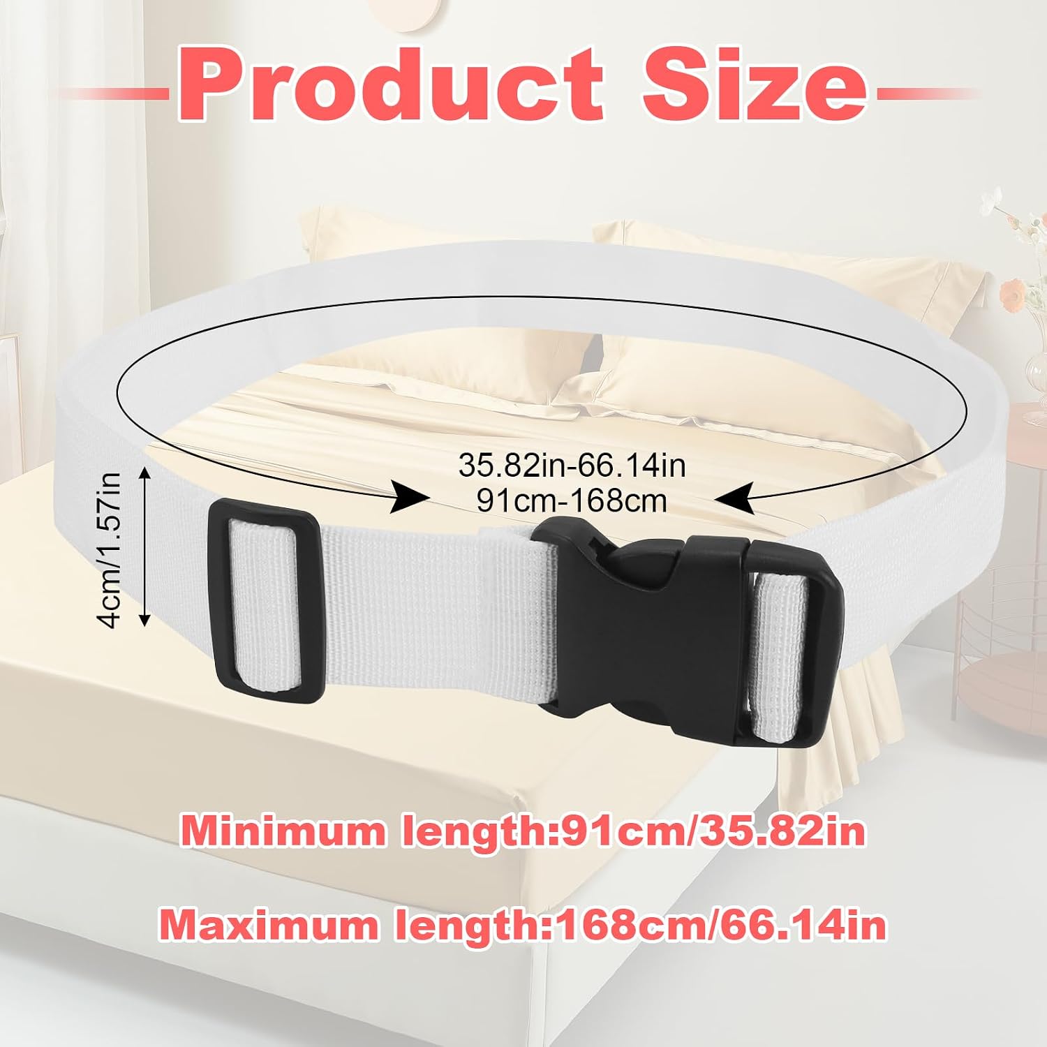 4 Pcs Mattress Topper Straps,63" L x 1.5" W,Adjustable Foam Mattresses Packing Straps with Sturdy Locked Buckles for Moving House Gel Mattress Topper,Storing Bedding Supplies,White