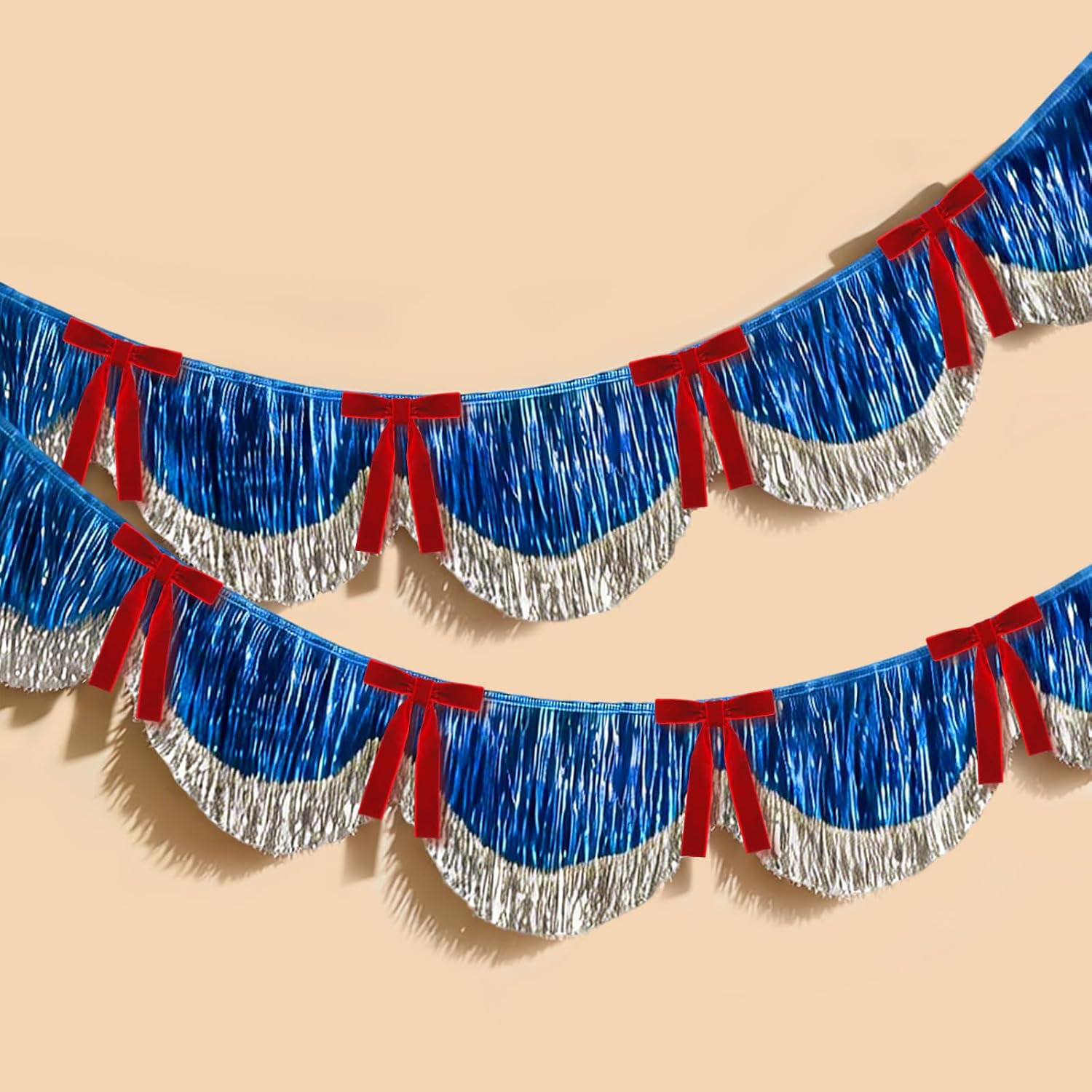 FYSUIMU 6.6 Ft Pink Red Scalloped Banner with Red Velvet Bows Hanging Layered Sparkly Fringe Garland She's Ready to Pop for Mother's Day Birthday Bridal Shower Wedding Party Backdrop Decor