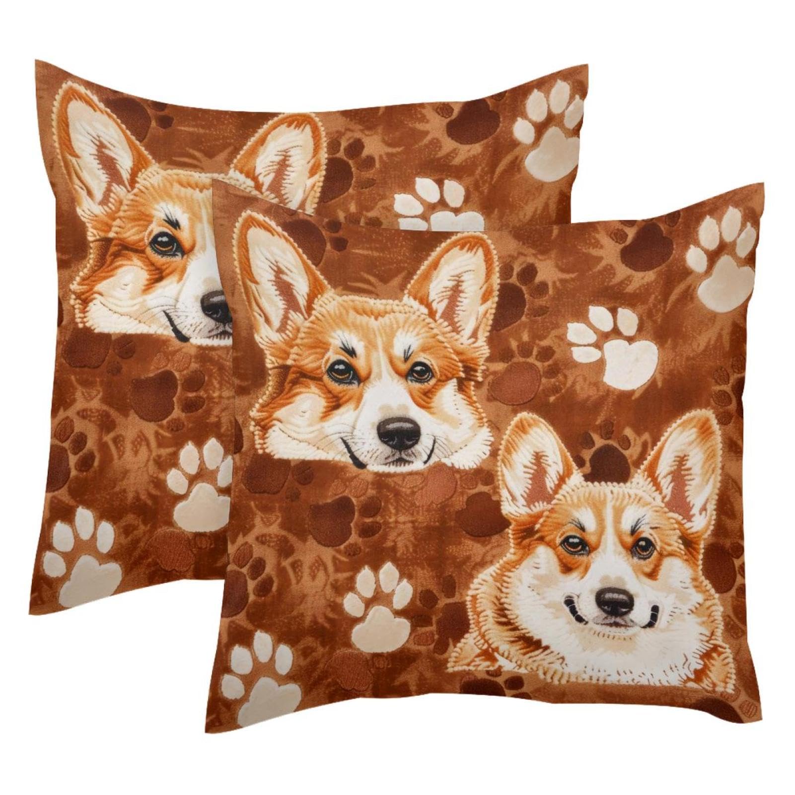 Housse de coussin velours 50x50 cm motif Corgi lot de 2
