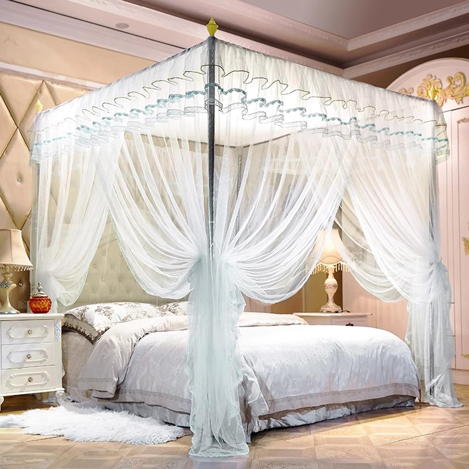 Himmelbett Moskitonetzhalter Vier Eckbett, Mückenetz Rahmen Bettüberdachung Baldachin Gestell, Aus Edelstahl, Schlafzimmer-Dekor(Size:150 * 200cm,Color:32mm)