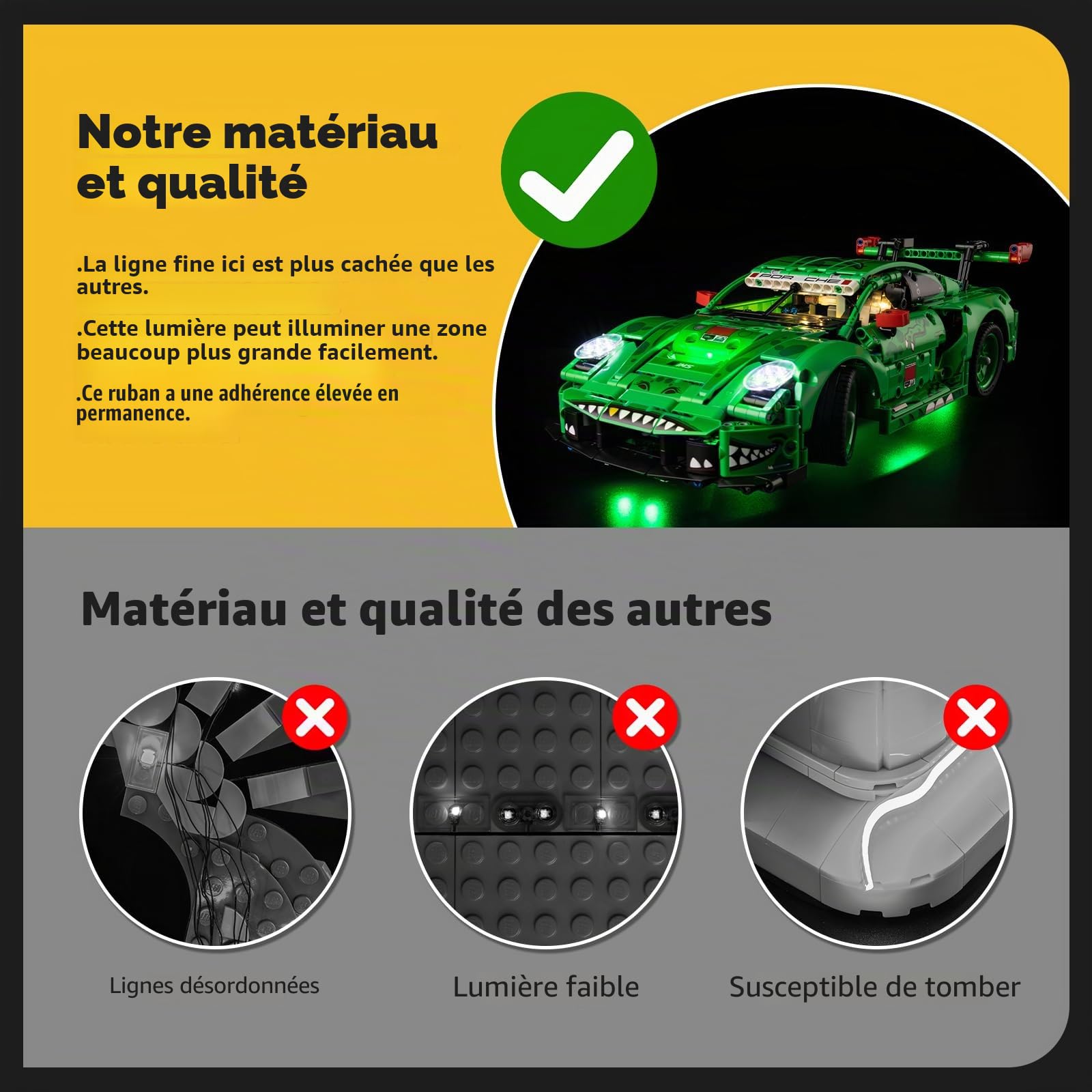 Kyglaring Kit d'Éclairage à LED Compatible avec Lego Technic Voiture Porsche 911 GT3 R Rexy AO Racing 42224 Blocs de Construction, Version Tactile (Pas de modèle)