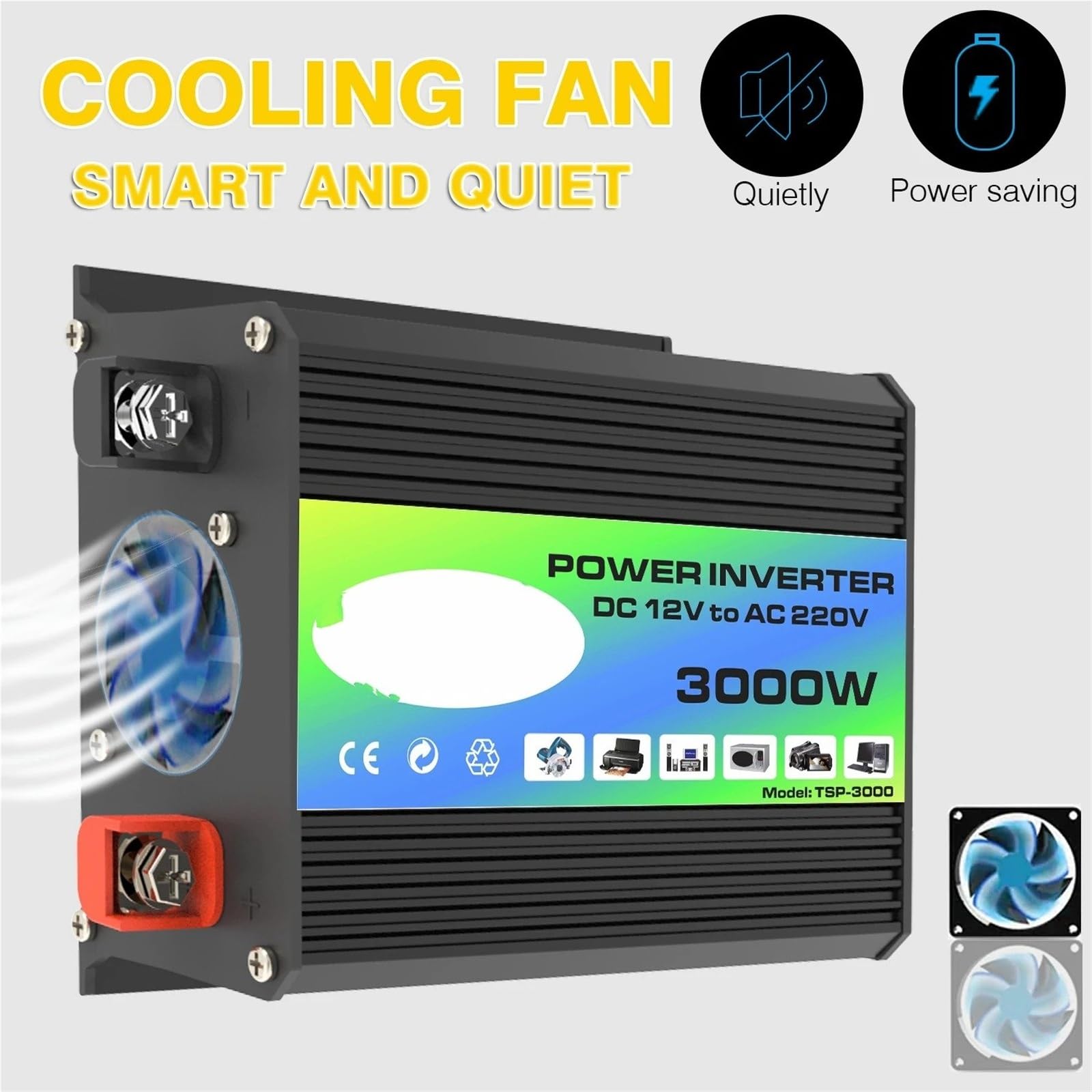 Inversor Corriente Coche Inversor Corriente Máxima Coche 300W Clasificación 3000W 12V CC 220V CA Enchufe Europeo USB Dual Carga Rápida 42a LED USB 8 Protecciones(Universal 12V 220V)