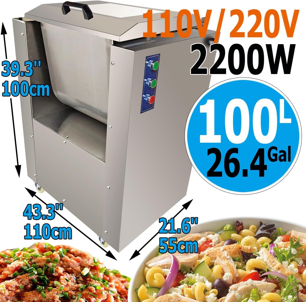TXMACHINE® Stand Mixers filling mixer commercial Food stuffing Processor Mixer automatic mixing machine for ham meat vegetable dumpling filling (220V/50HZ, 198.4LB/90KG without speed controller)