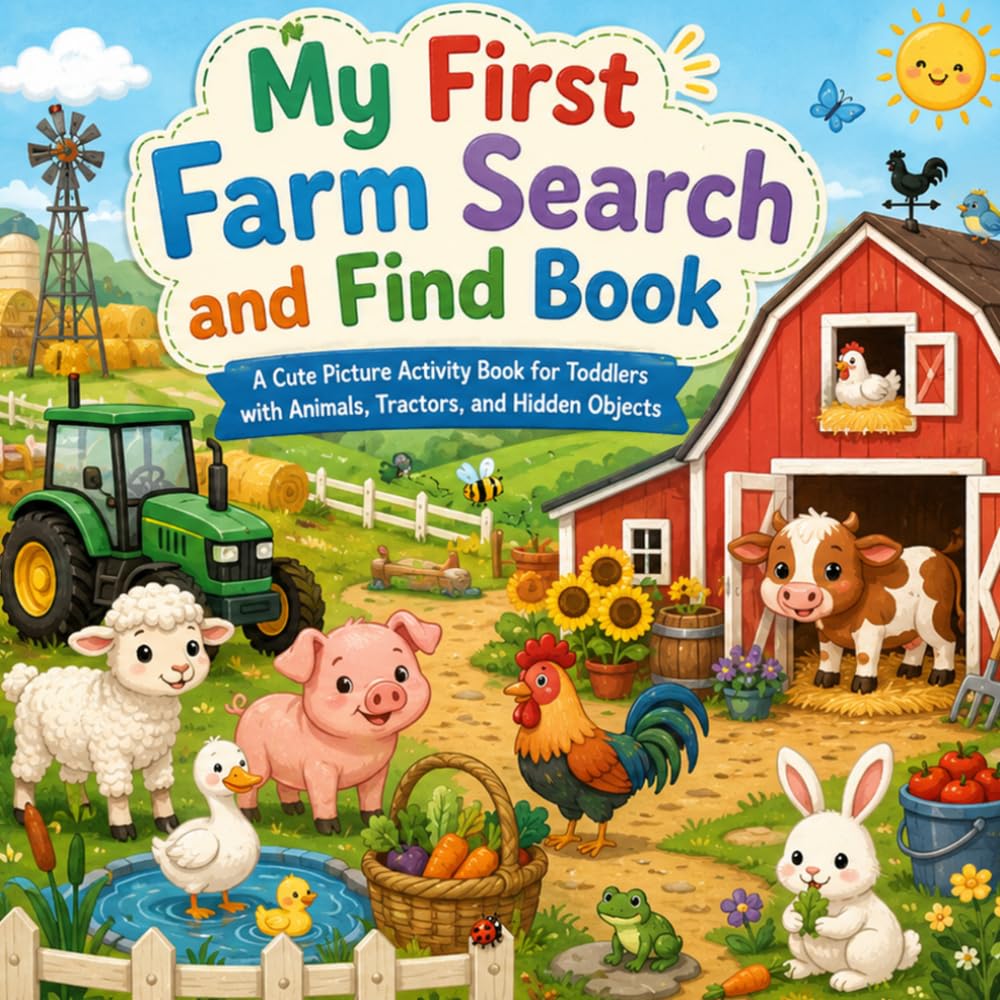 My First Farm Search and Find Book: A Cute Picture Activity Book for Toddlers with Animals, Tractors, and Hidden Objects