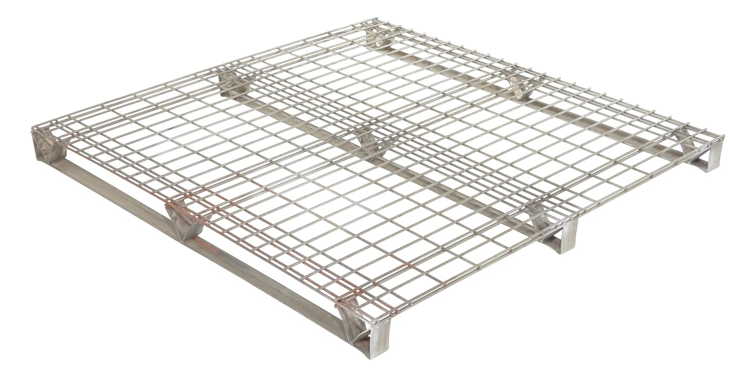 Vestil WMP-4848 Galvanized Steel Welded Wire Pallet, 4 Way Access, 2500 lb. Uniform Fork Capacity, 4000 lb. Uniform Floor Capacity, 48" Length x 48" Height x 4" Width, Gray