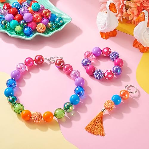 Miniatura 3 de Cheriswelry Juego de 82 cuentas de goma de mascar gruesas de acrílico de 0.78 pulgadas con cuentas de color AB, cuentas espaciadoras de diamantes de