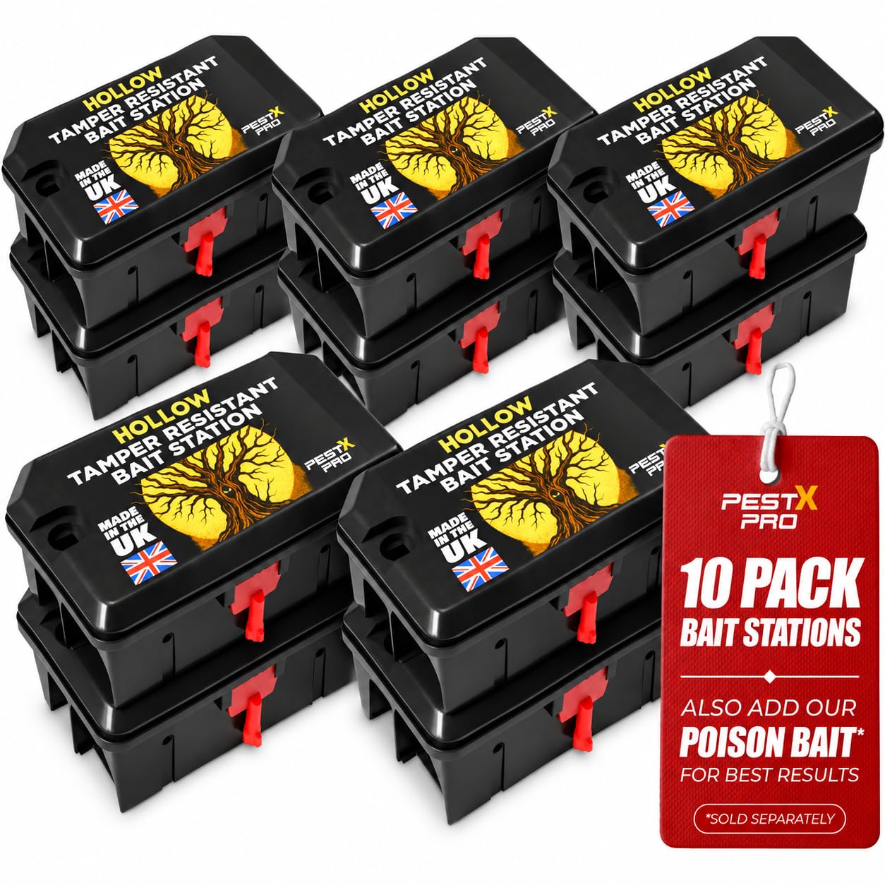 Pest X Pro Hollow – 10X Empty Rat Bait Box for Block, Pasta, or Grain Bait, Refillable & Reusable Tamper-Resistant Rodent Station for Indoor & Outdoor Use, Professional Grade, Safe & Versatile