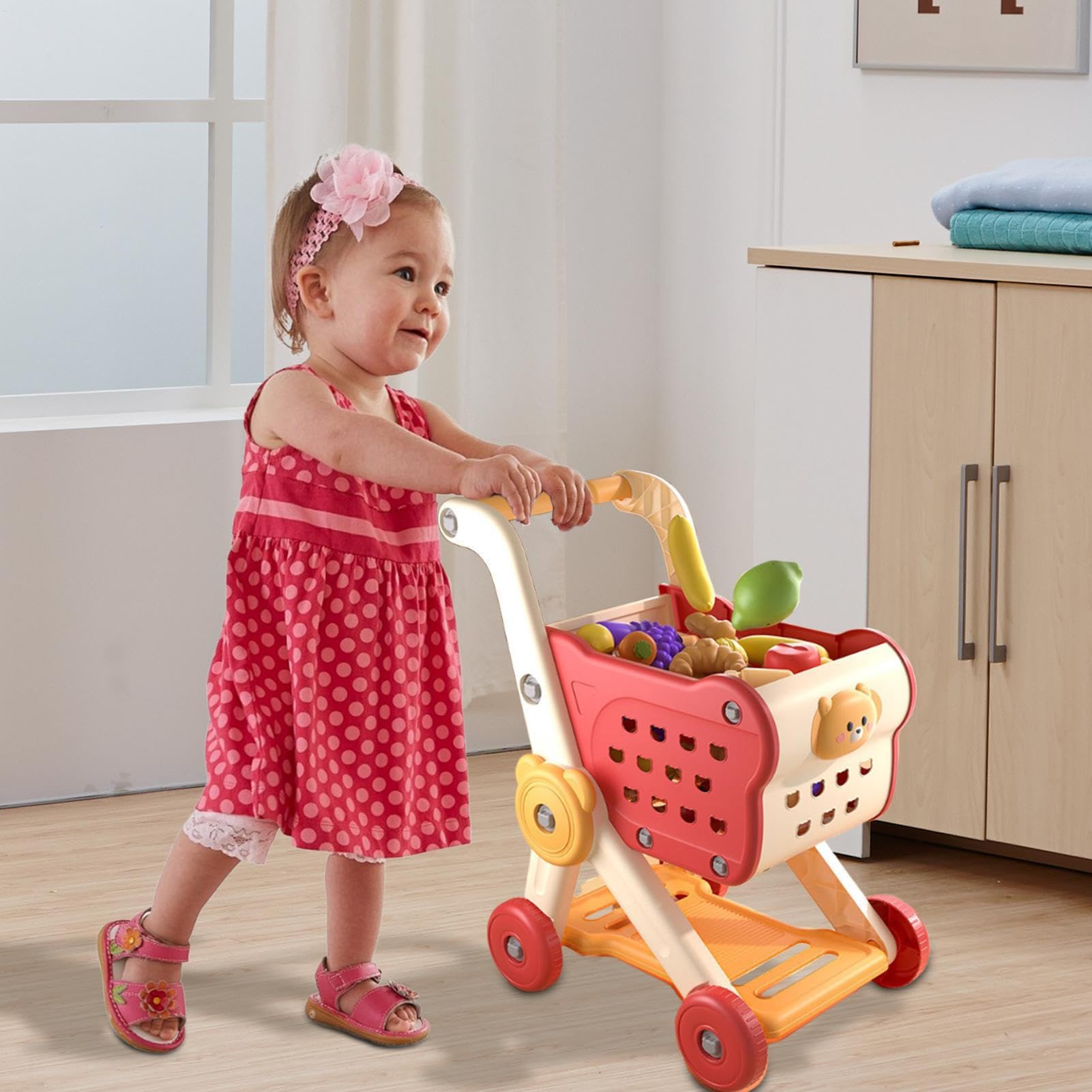 Drogerwagen-Set spielt Küchenzubehör - Kids spielt Drogerwagenset, Spielzeugattrappe des Einkaufswagens | Spielen Sie den Lebensmittelwagen in der Küche mit Zubehör für den