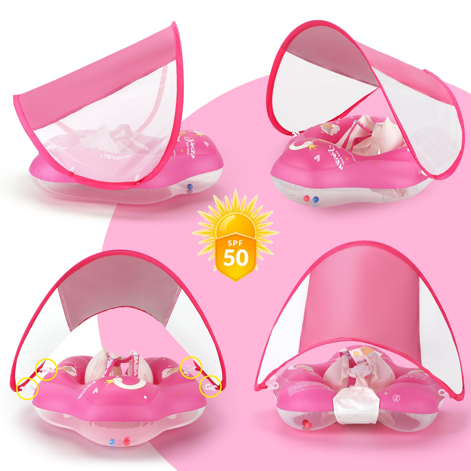 WYRIAZA Salvagente Bambini 1-3 anni, Salvagente Neonato con Parasole, Ciambella Neonato Mare, Baby Pool Float 3-36 mesi con Sedile, Doppio Airbag