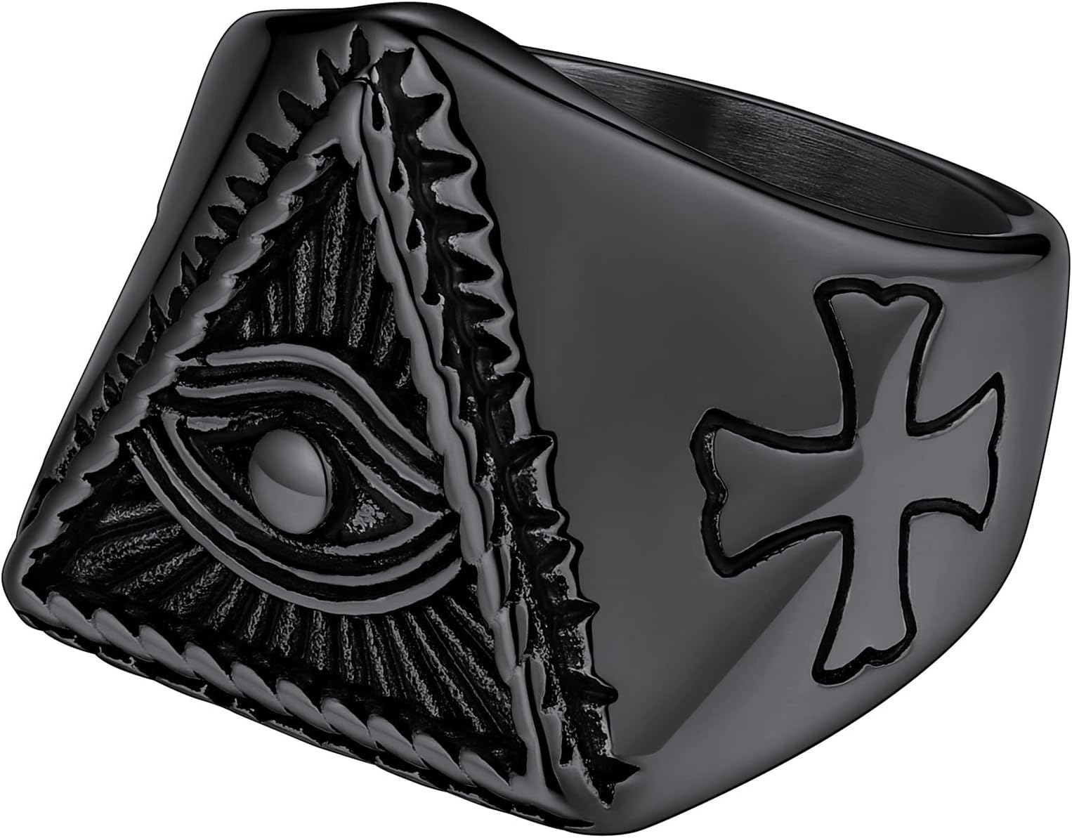 FaithHeartFaithHert Egyptian All Seeing Eyes Ring for Men Women Stainless Steel/Gold/Black Plated Eye of God Protective Rings Masonic Signet Ring Size O-Z+3(With Gift Box)