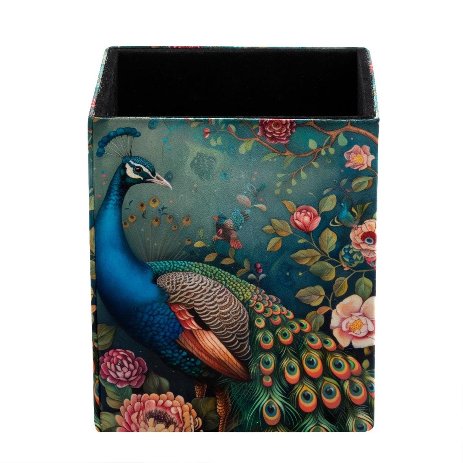 FWJZDSP Pen Holder for Desk, Peacock Flowers Pencil Holder, Pen Cup Functional Desk Organizer for Office Supplies