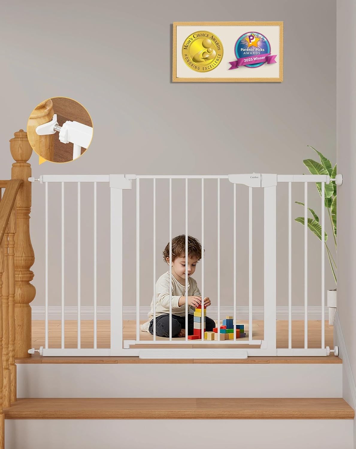 Cumbor 29.7–46" & Up to 51.5" Baby Gate & Pet Gate Bundle, Extra Wide Safety Gates with Dual-Lock, Auto-Close, Pressure or Hardware Mount for Stairs & Doorways