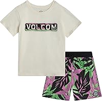Volcom Baby Boys 2-Piece Swim Set: Short Sleeve Rash Guard Graphic Tee & Quick-Dry Board Shorts - Infant Toddler Swimsuit