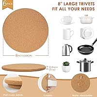 Vista 15 de Cork Hot Pads for Kitchen,4 Pack High Density Thick CorkTrivets for Hot Dishes 8" Heat Resistant Large Cork-Coasters Placemats for Table, Kitchen
