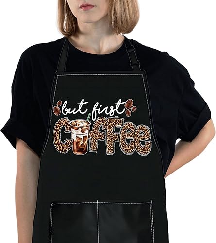 WZMPA Delantal para amantes del café para mujeres y hombres, delantal para fanáticos del café, delantal ajustable con bolsillos para camarera barista
