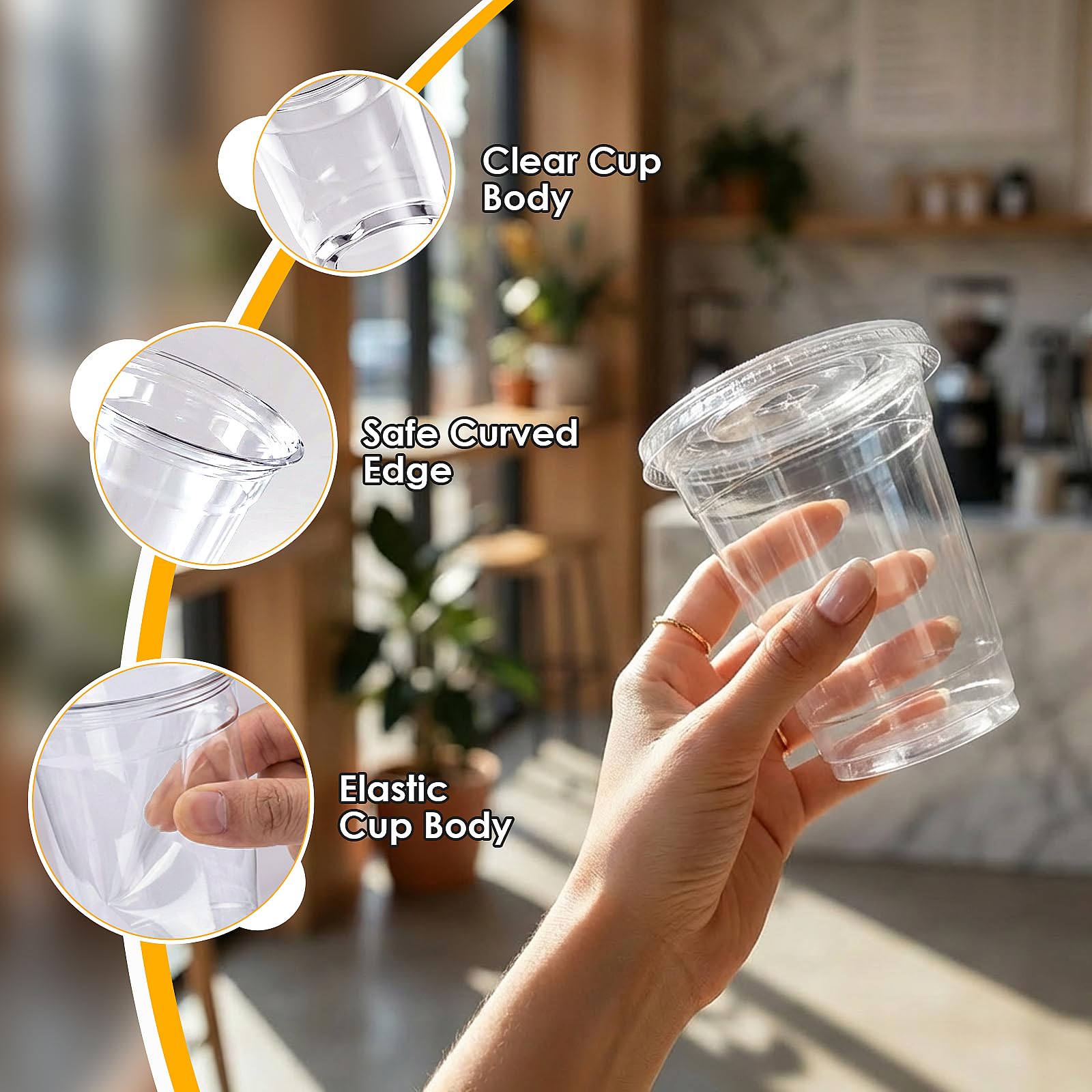 WUHUIXOZ [200 set -350ml Plastikbecher mit Deckel, verwendet für Eiskaffee, Milchshakes, Hochzeiten, Weihnachten, Partys und kalte Getränke…