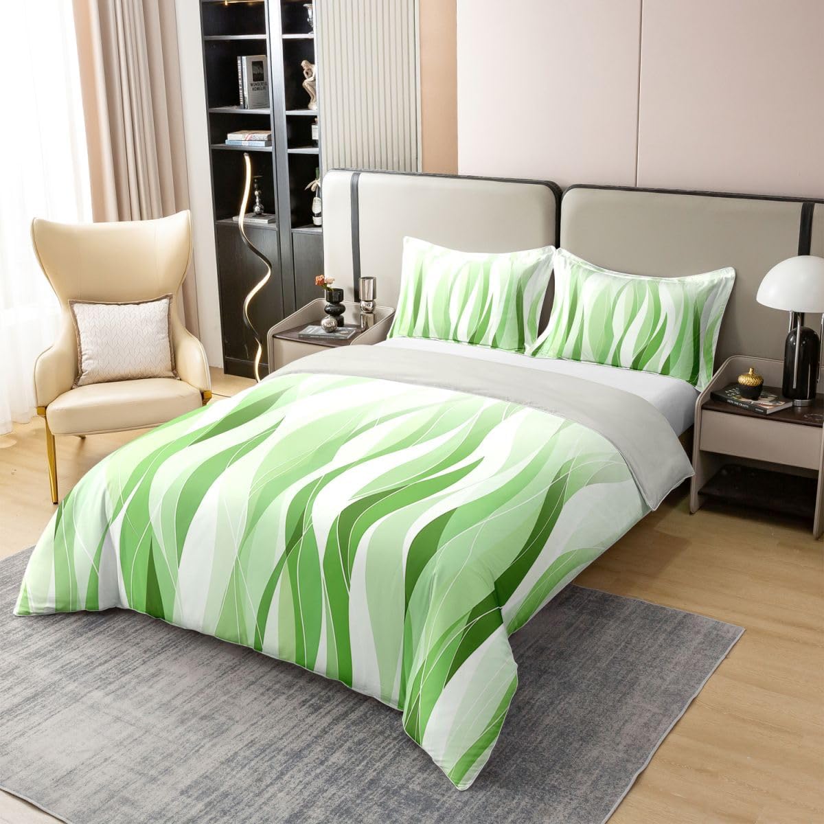 Feelyou Kids Green Striped Duvet Cover 100% Cotton King Size