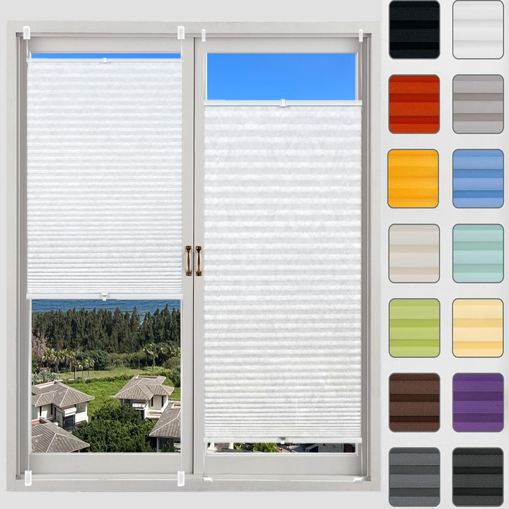 Plisseerollo Fensterrollo Faltrollo Jalousie 20 x 35 cm, Nach Maß Qualität ohne Bohren, Doppelplissee Plissee Faltrollo, Fenster Plissee ohne Bohren, für Fenster & Tür, Weiß