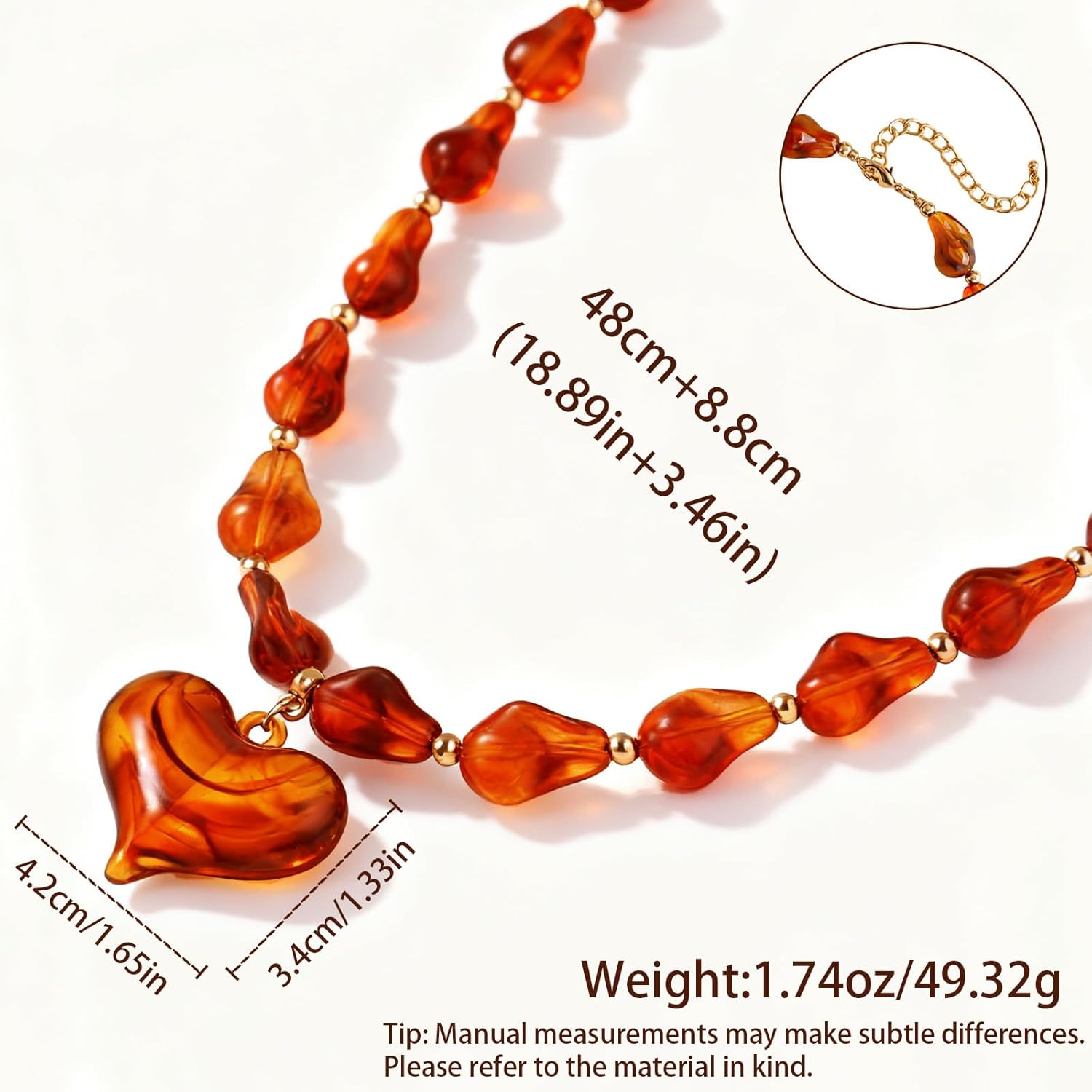 Chunky Heart Penadnt Necklace for Women Statement Boho Puff Heart Necklaces Big Acrylic Beaded Chain Jewelry Gift - Image 5