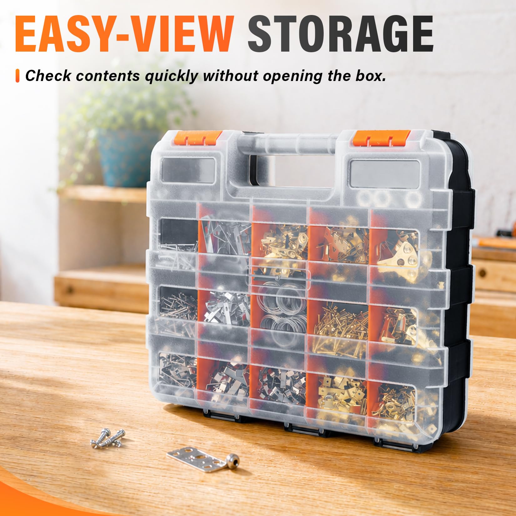 DIYSELF Organizer per viti, organizer a 34 scomparti per piccole parti, organizer per hardware con spazio regolabile, scatola portaoggetti con coperchio trasparente per hardware, artigianato, perline