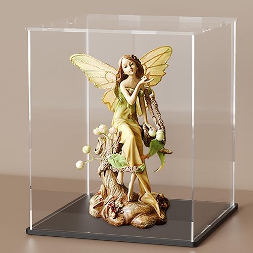 Vitrina de acrílico transparente con base y tapa negro mate, vitrina acrílica a prueba de polvo, caja de mostradores de cubos para coleccionables